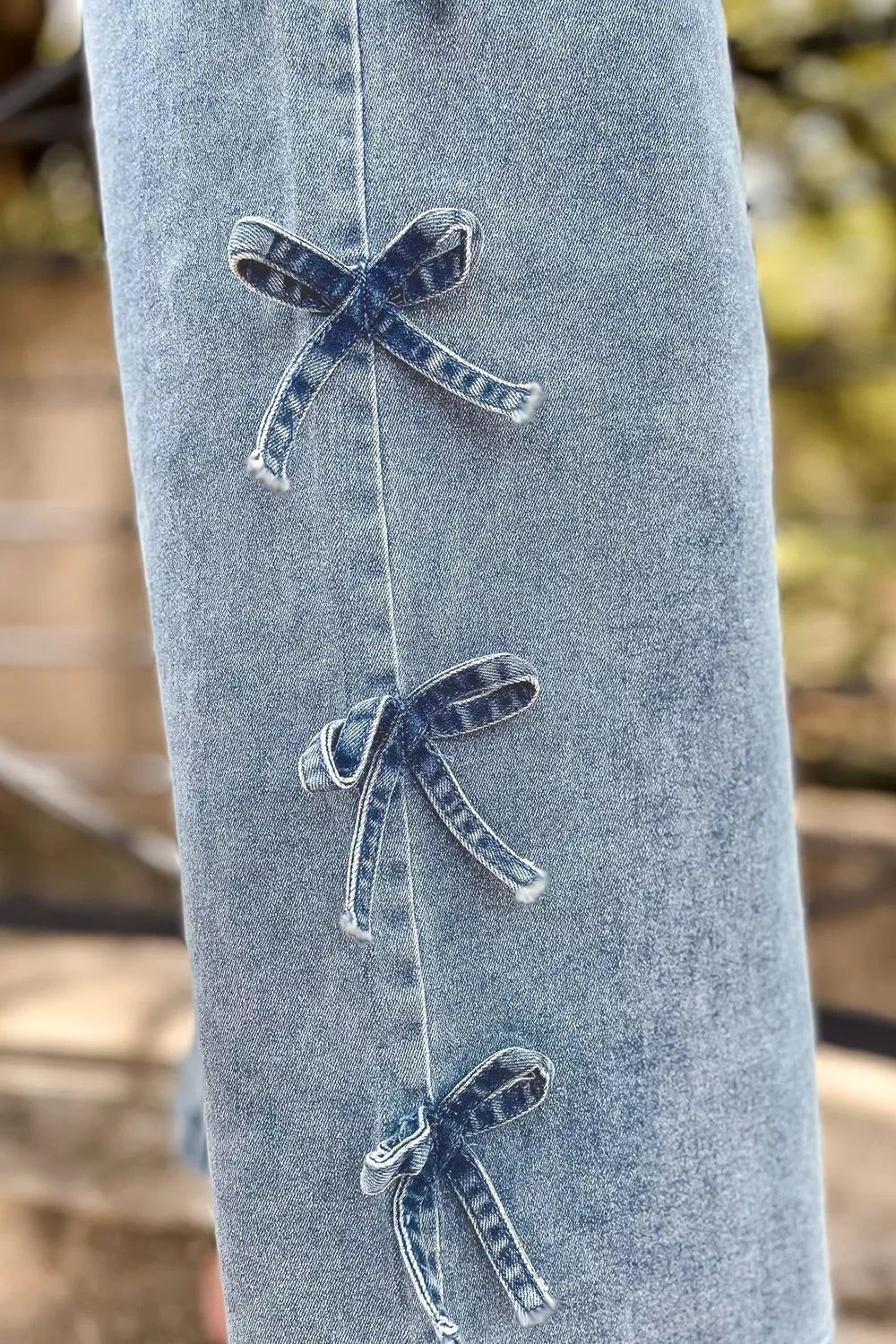 Bow Knot Side Detail Straight Leg Loose Jeans