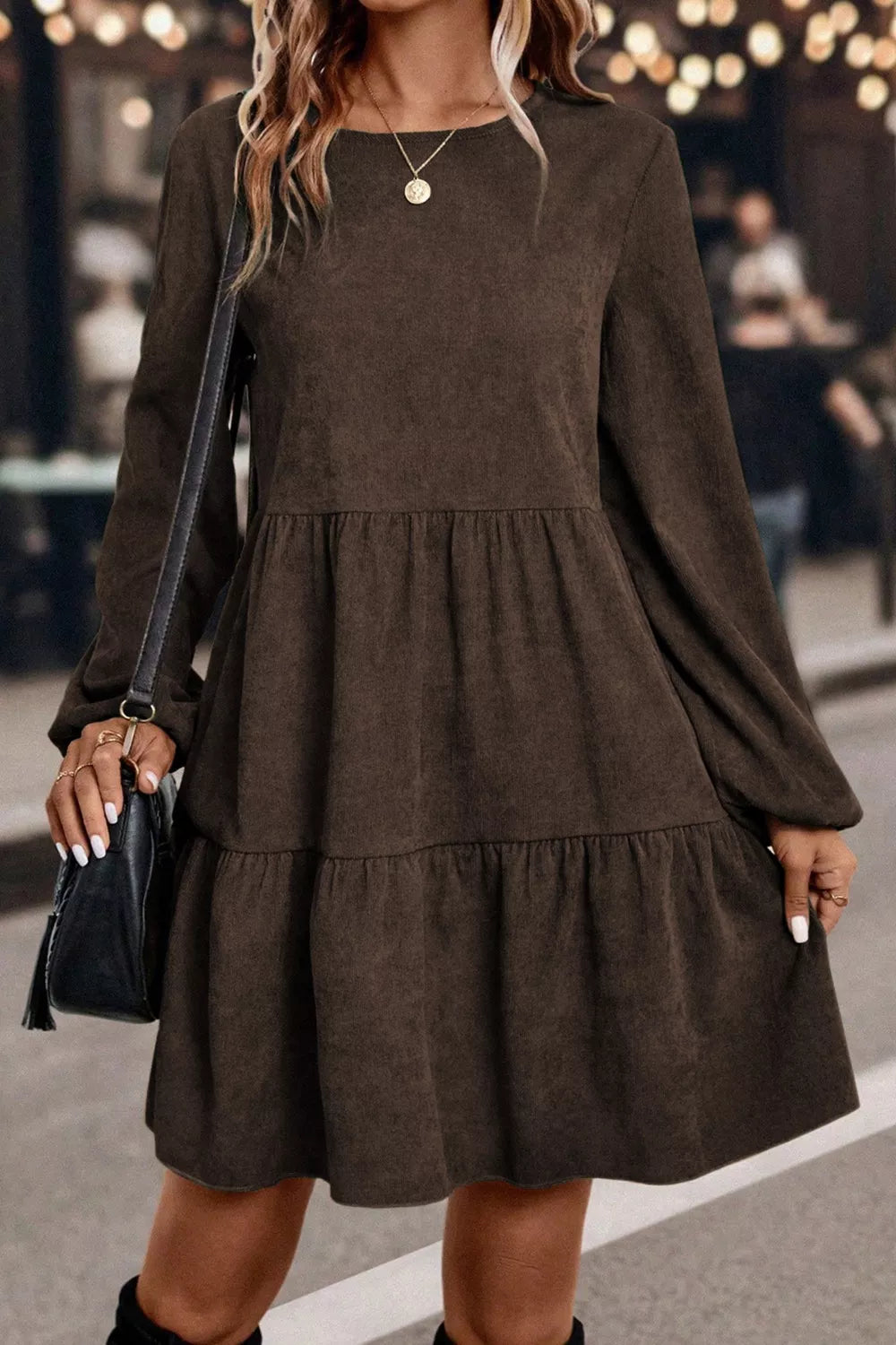 Long Sleeve Tiered Mini Dress