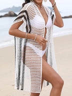 Open Front Contrast Openwork Cover-Up