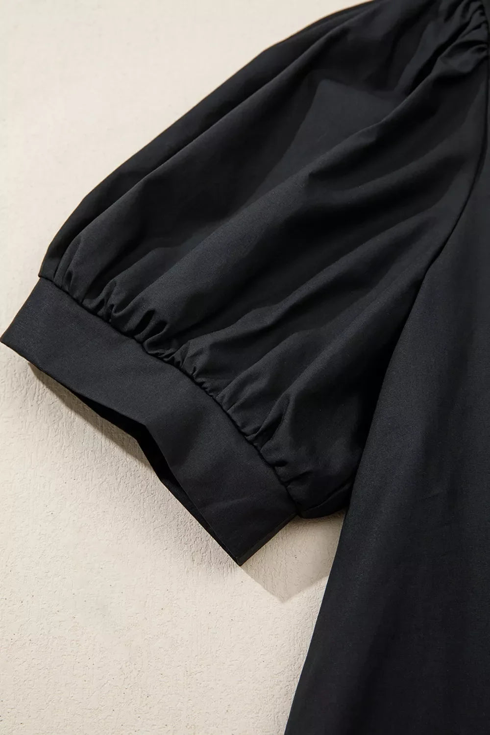 Short Puff Sleeve Contrast Embroidered Detail V Neck Blouse