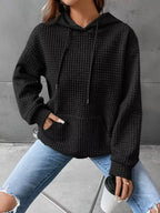 Full Size Textured Kangaroo Pocket Hoodie Plus Size