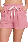 Zenana Double Gauze Elasticband Drawstring Waist Shorts