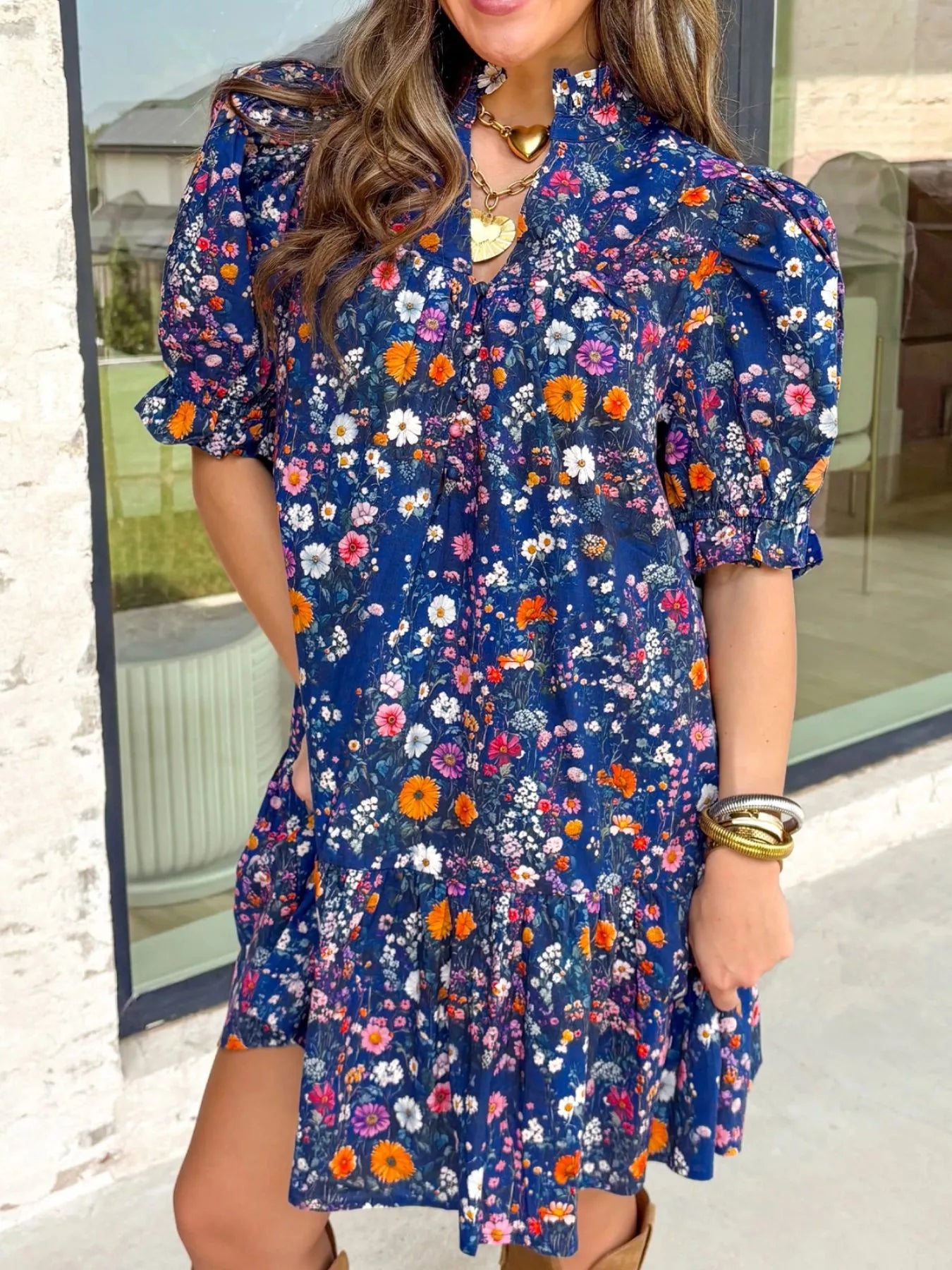 Floral Print Ruffle Hem Mini Dress