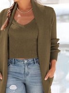 Full Size Ribbed Knit Tank and Cardigan Sweater Set Plus Size