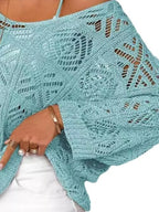 Openwork 3/4 Sleeve Knit Cover Up