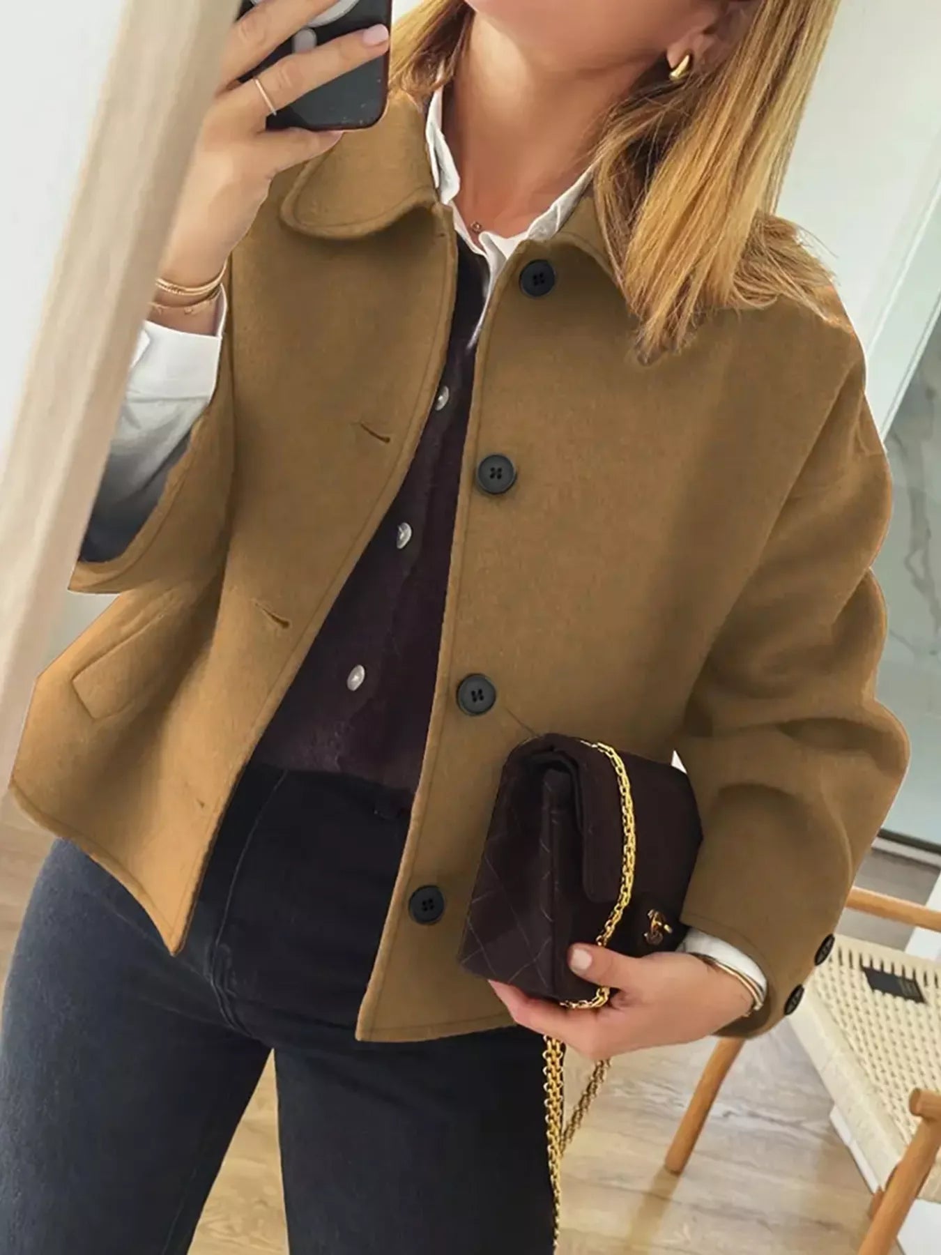 Plus Size Button-Down Cropped Outerwear