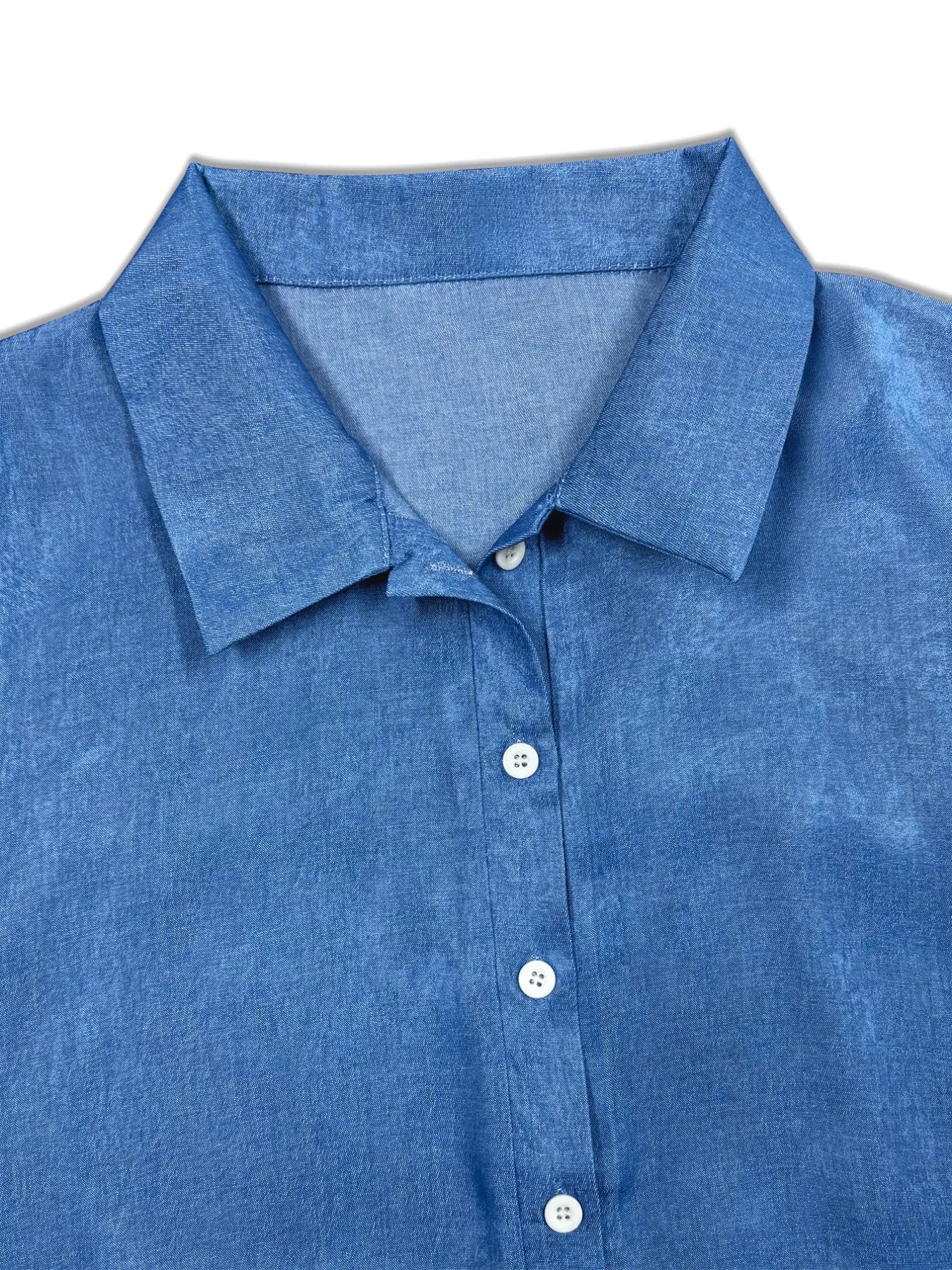 Plus Size Collared Neck Half Button Blouse