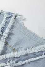 Frayed Edge Flap Pockets Denim Vest Jacket