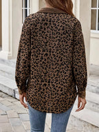 Leopard Print Corduroy Button-Up Jacket
