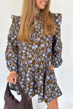 Floral Print Ruffle Trim Mini Dress