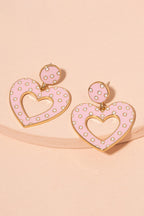 Pink Glaze Heart Polka Dot Stud Earrings
