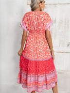 Floral Print Tasseled Tied Sleeve Empire Waist Dress