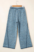 Leopard Print Exposed Seam Detail Wide Leg Drawstring Jeans
