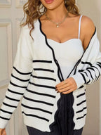 Striped Tie Front Knit Cardigan