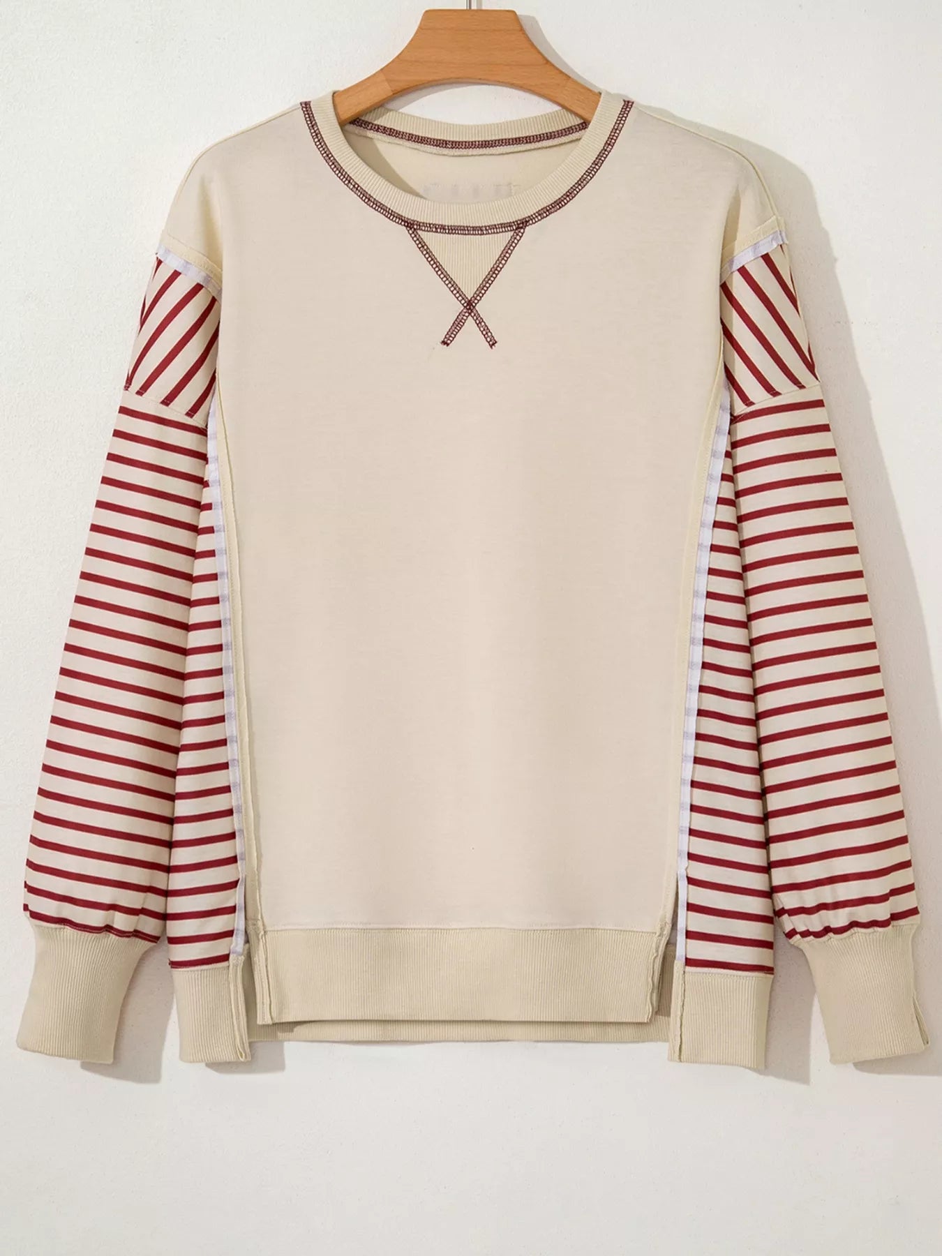 Stripe Sleeve Patchwork Casual Sweatshirt