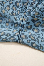 Leopard Print Exposed Seam Detail Wide Leg Drawstring Jeans