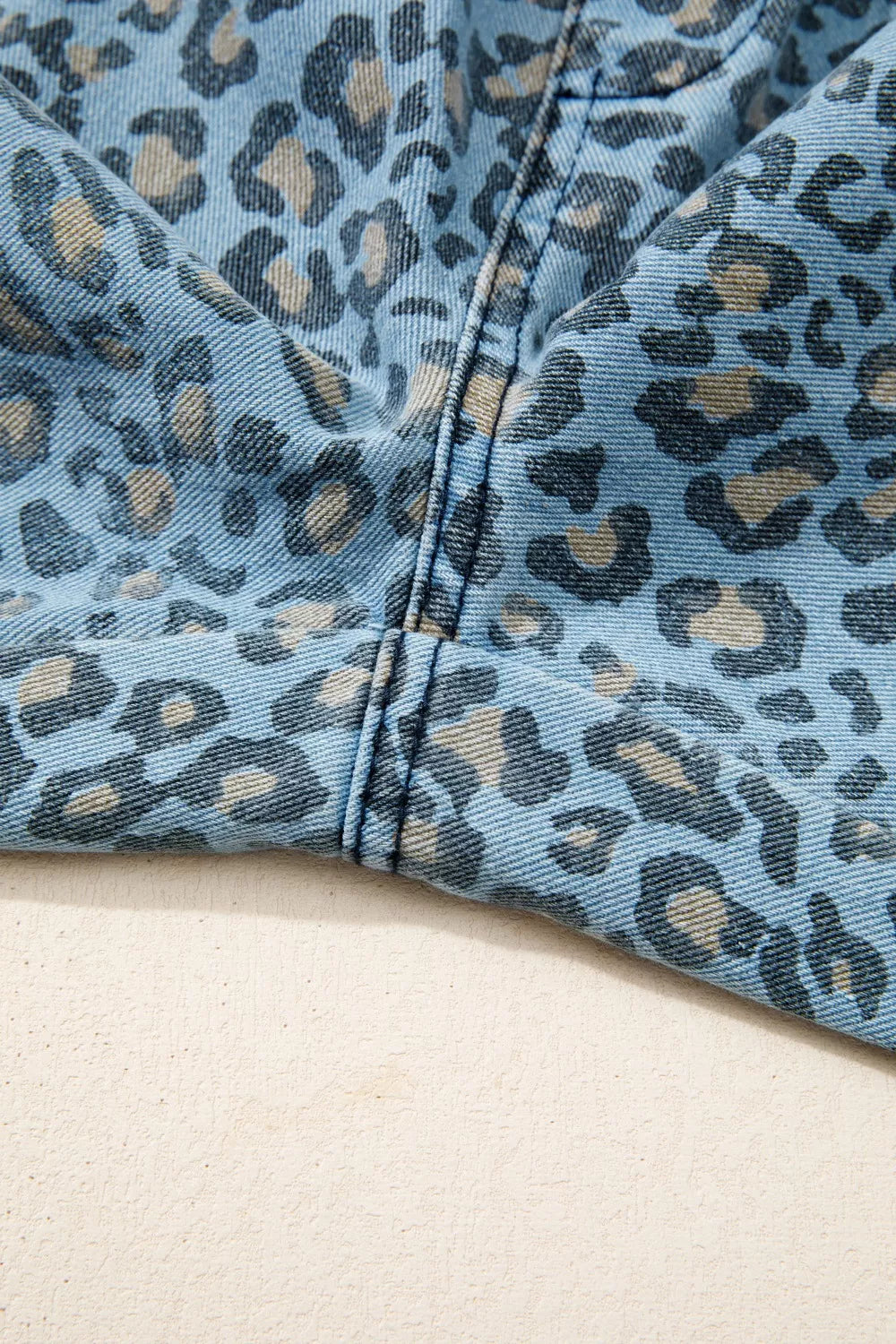 Leopard Print Exposed Seam Detail Wide Leg Drawstring Jeans