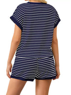 Full Size Striped Round Neck Top and Shorts Set Plus Size