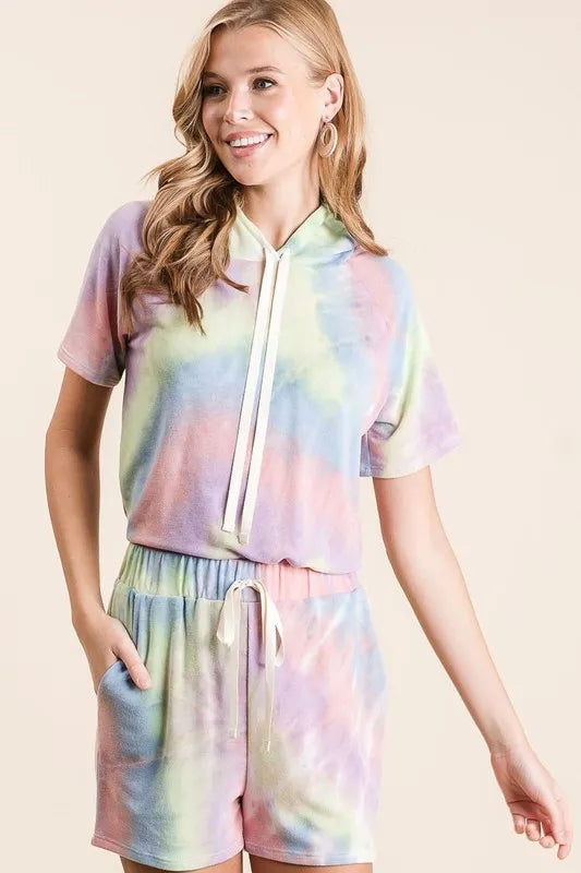 BiBi Tie Dye French Terry Casual Shorts with Twill Tape