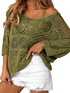 Openwork 3/4 Sleeve Knit Cover Up