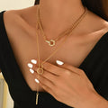 Double Layered Chain Y-Shaped Pendant Necklace