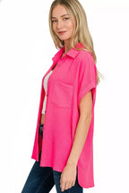 Zenana Woven Airflow Button Down Shirt