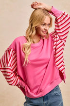 BiBi French Terry Stripe Combo Sweatshirt with Open Seam