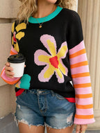 Floral Striped Crew Neck Sweater