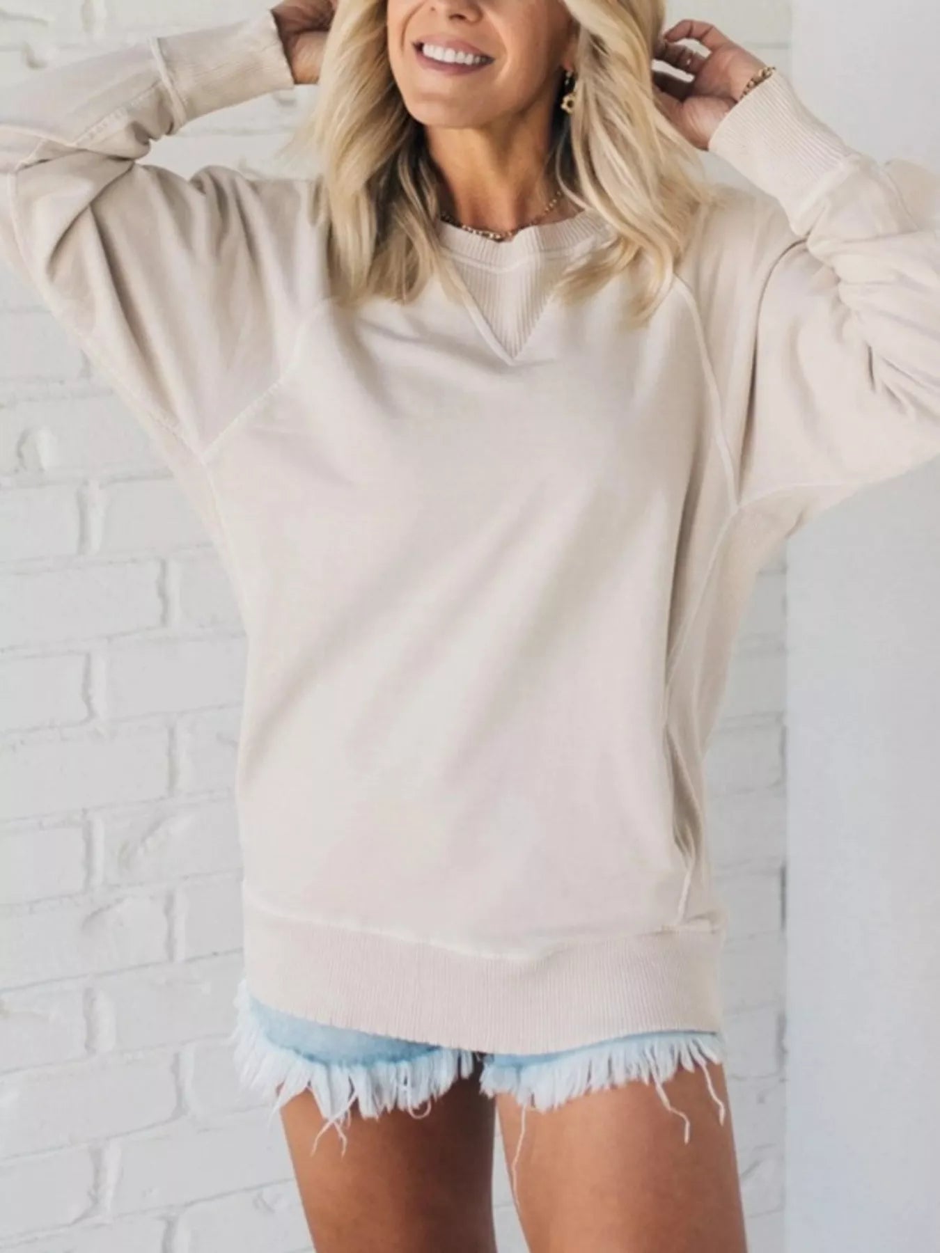 Full Size Crew Neck Raglan Sleeve Sweatshirt Plus Size