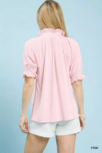 Umgee Textured Ruffle Sleeve V-Neck Top
