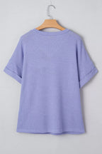 Waffle V Neck Short Sleeve Top