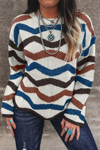 Chevron Striped Round Neck Sweater