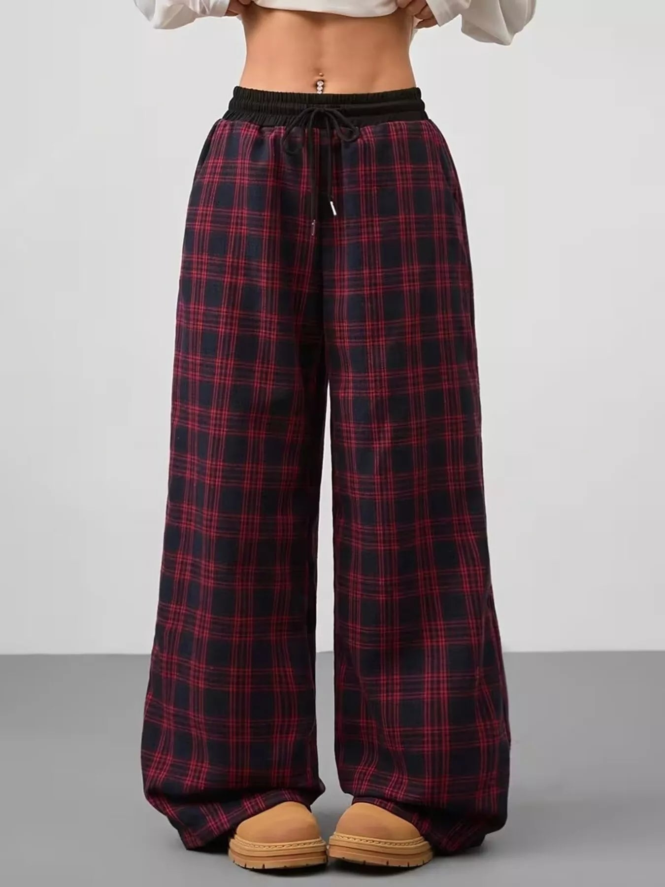 Plaid Wide Leg Pants
