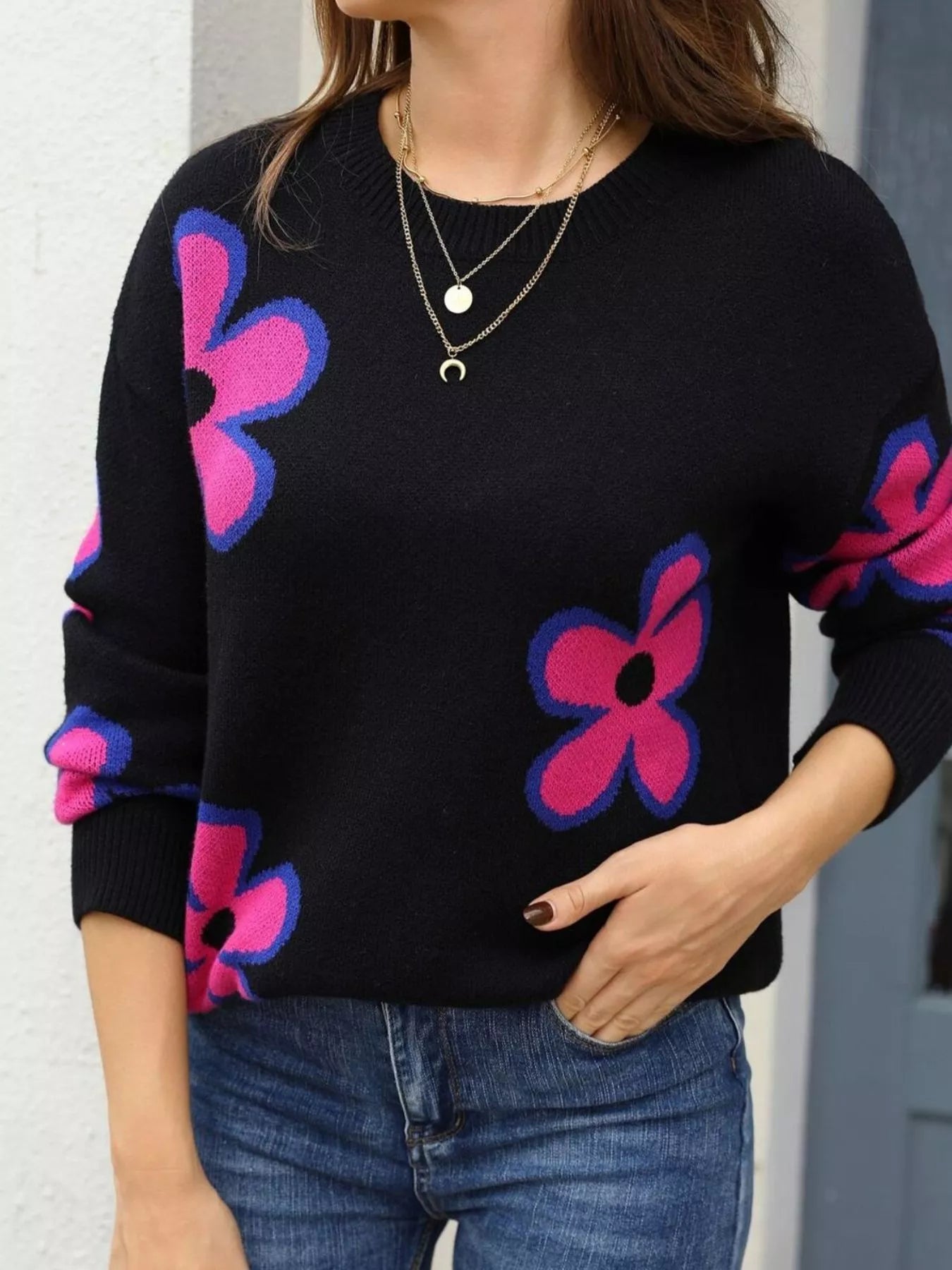 Floral Crew Neck Sweater