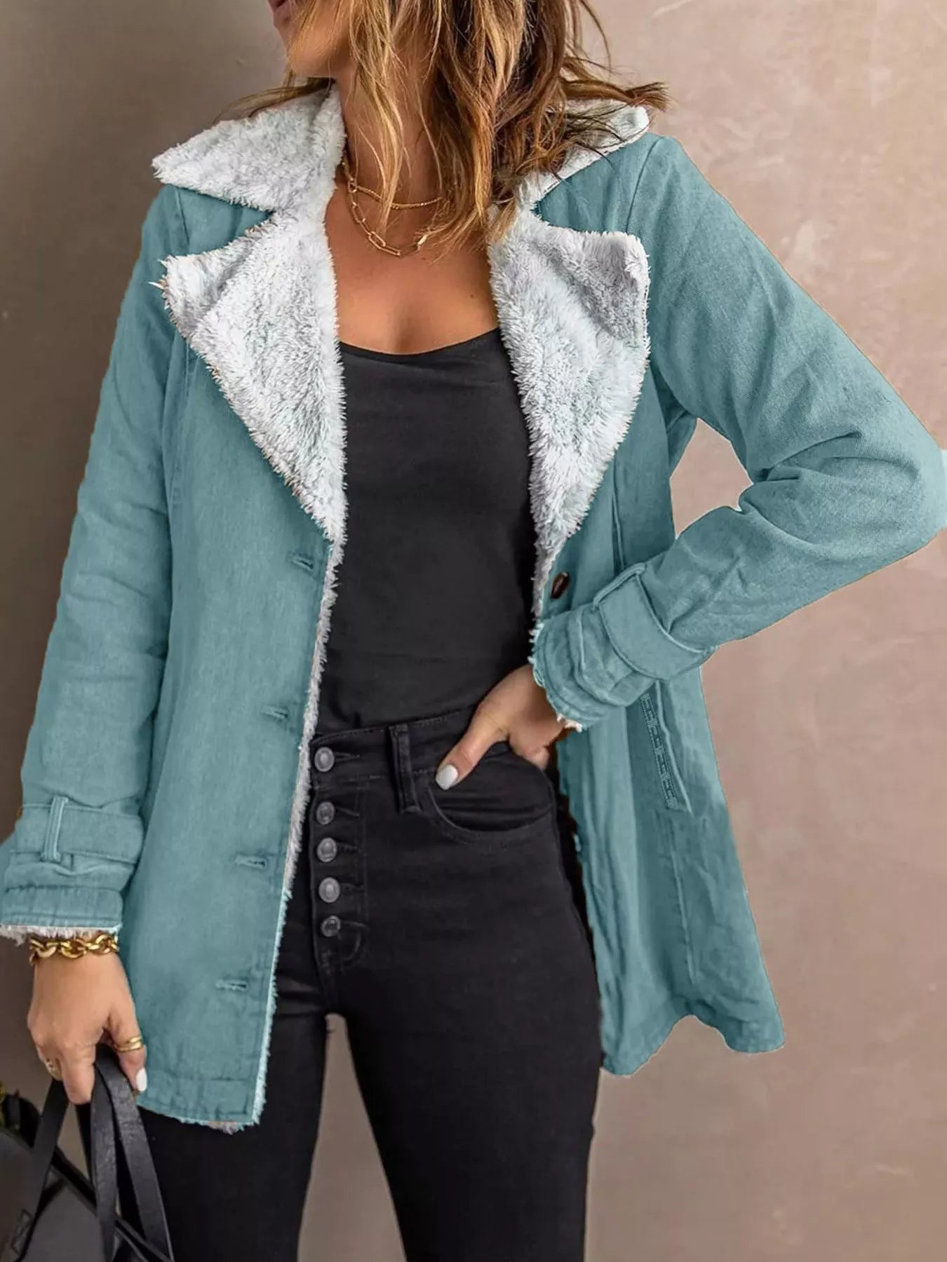 Full Size Sherpa Lined Button Up Outerwear Plus Size