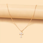 18K Gold-Plated Rhinestone Cross Necklace