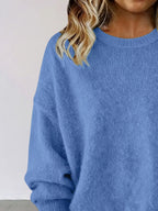Full Size Round Neck Dropped Shoulder Sweater Plus Size