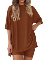 Full Size Half Sleeve T-Shirt and Shorts Set Plus Size
