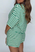 Striped Round Neck Top and Shorts Set