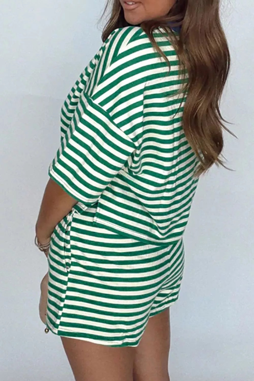 Striped Round Neck Top and Shorts Set