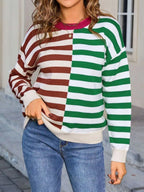 Striped Round Neck Long Sleeve Sweater
