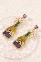 Gold Mardi Gras Shimmery CHAMPAGNE Pearl Rhinestone Studded Earrings