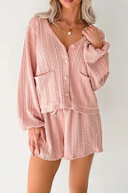 Cable Knit V Neck Cardigan and Shorts Set