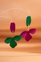 Green St Patrick Day Asymmetric Flower Studded Earrings