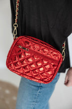 SueEllen Quilted Small Crossbody Bag with Gold Cha