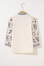 Notched Floral Sleeve Blouse