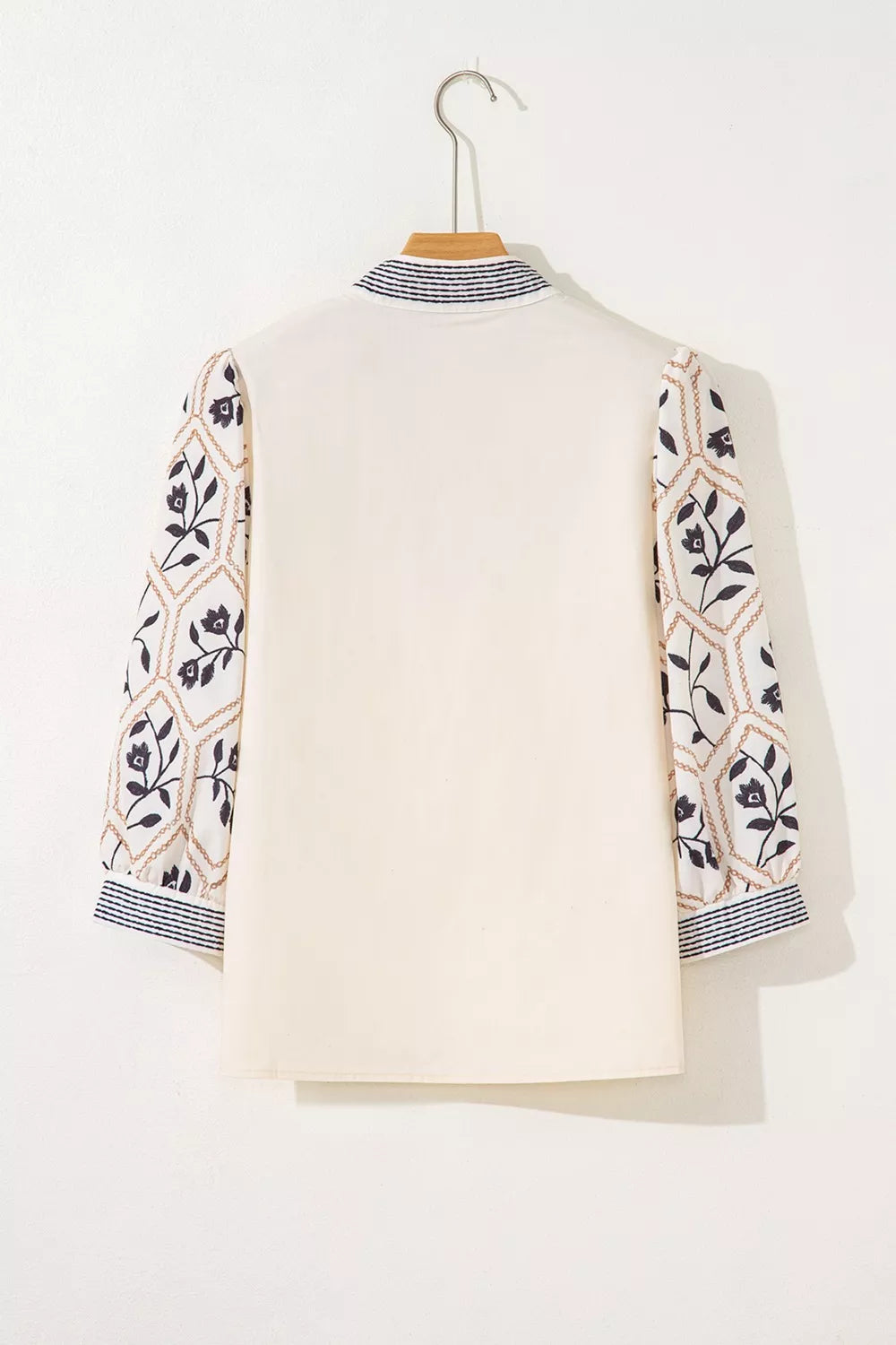 Notched Floral Sleeve Blouse