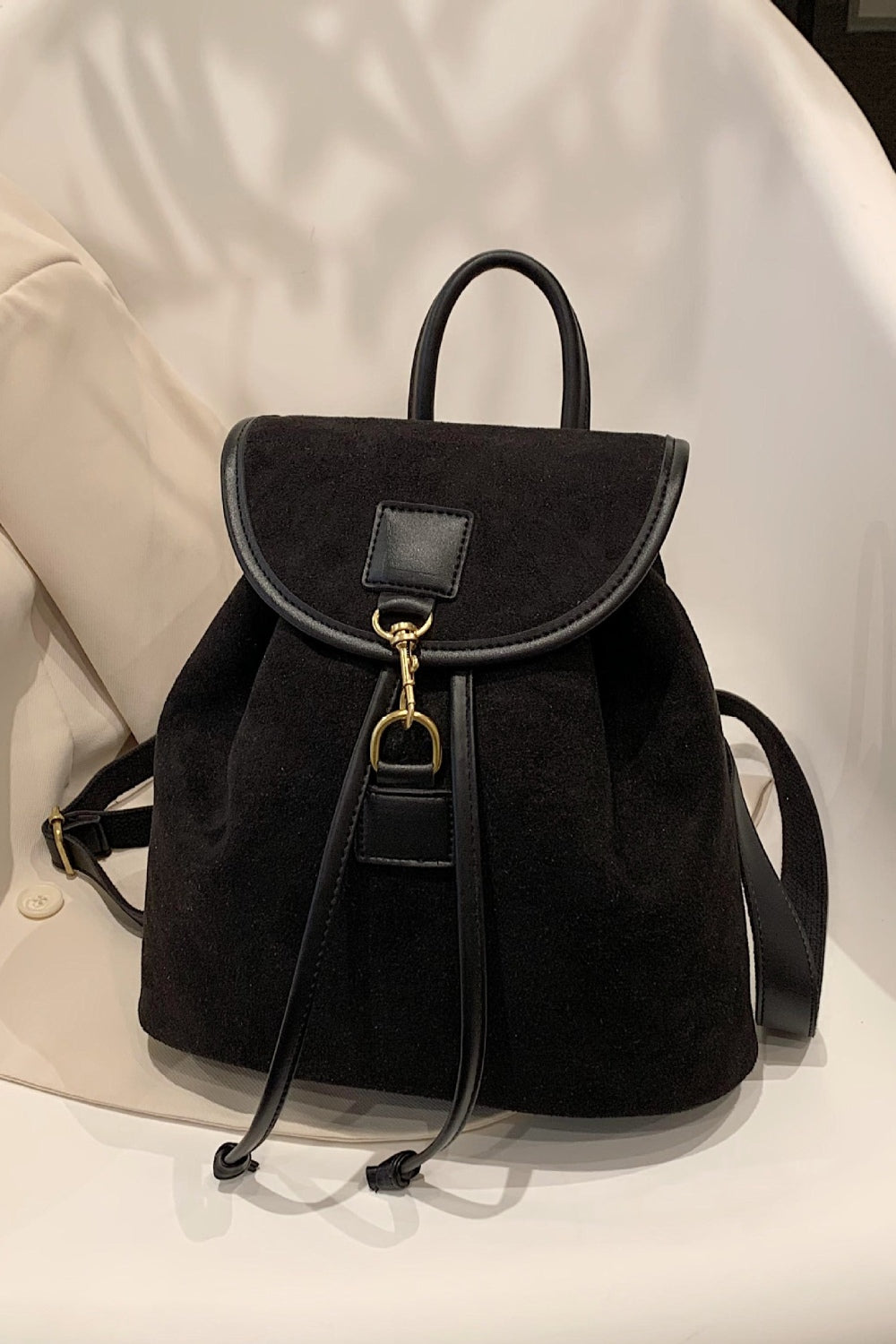 Suede Drawstring Backpack Bag