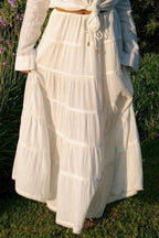 Bohemian Tiered Maxi Skirt with Drawstring Waist