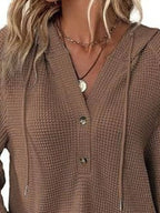 Full Size Button Detail Waffle Knit Hoodie Plus Size